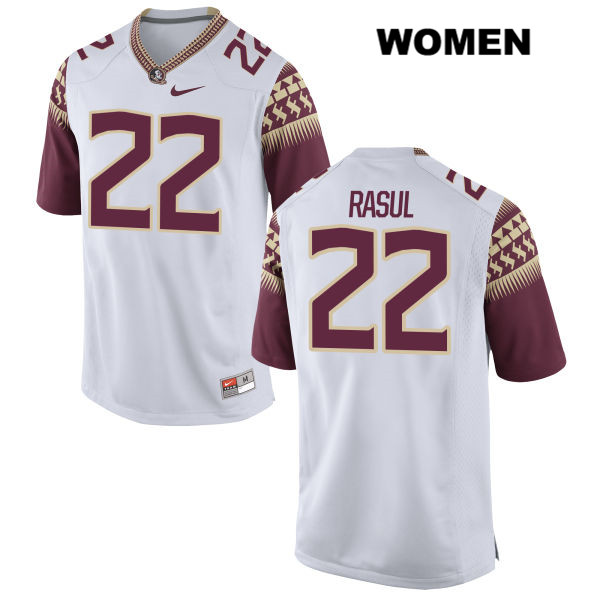 Women's NCAA Nike Florida State Seminoles #22 Amir Rasul College White Stitched Authentic Football Jersey ZZB3869DH